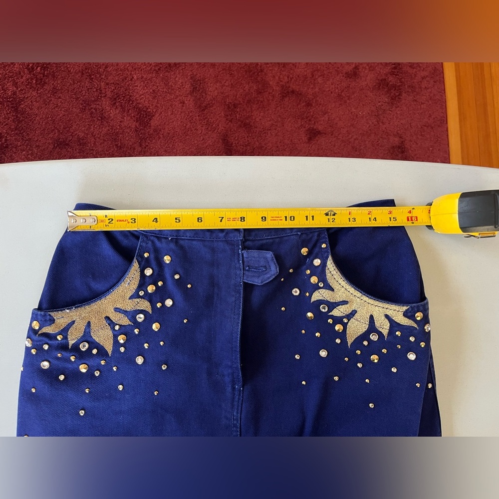 Monique Jeans Blue and Gold Embellished Women's Pencil Skirt - Picture 9 of 15